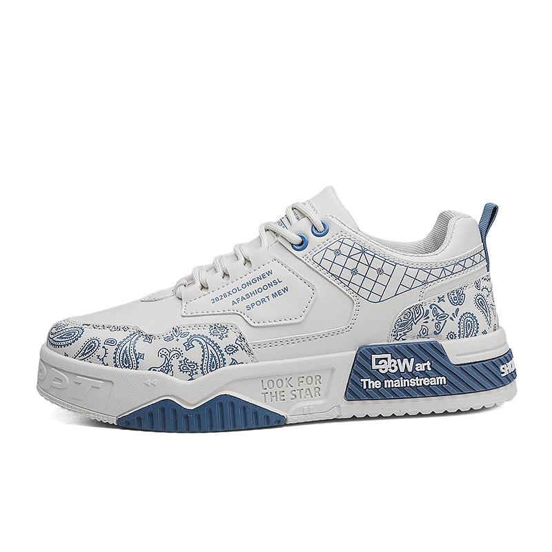 Leder Kaschublumenfarbabstimmung Low-Top College-Stil Lässige Sport-Board-Schuhe Dicksohlige Erhöhung Herrenschuhe