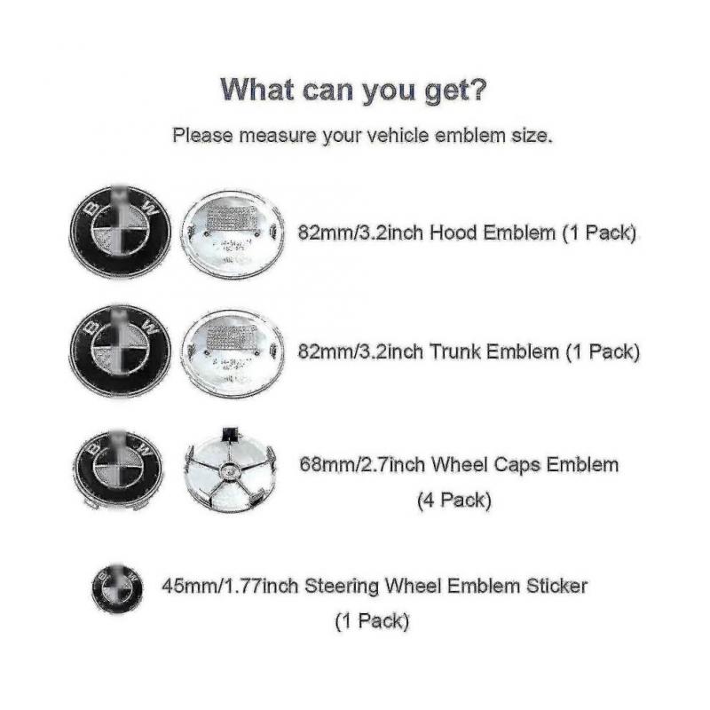 Car Emblem 7 Parts for Bm-w 82mm Emblem Bonnet And Trunk And Emblem 68mm Hubcaps And 45mm Steering Wheel Emblem
