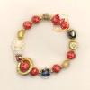 Pink Cloisonné Nine-tailed Fox Bracelet with Gold Leaf and Enamel Beads