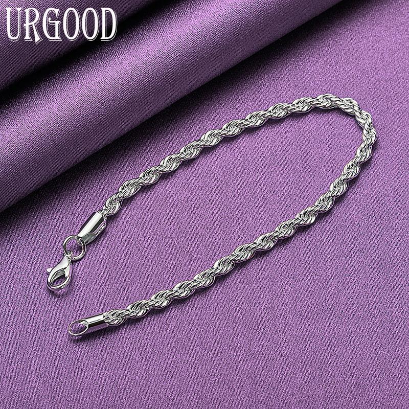 925 Sterling Silver 4mm Twist Chain Fashion Bracelet