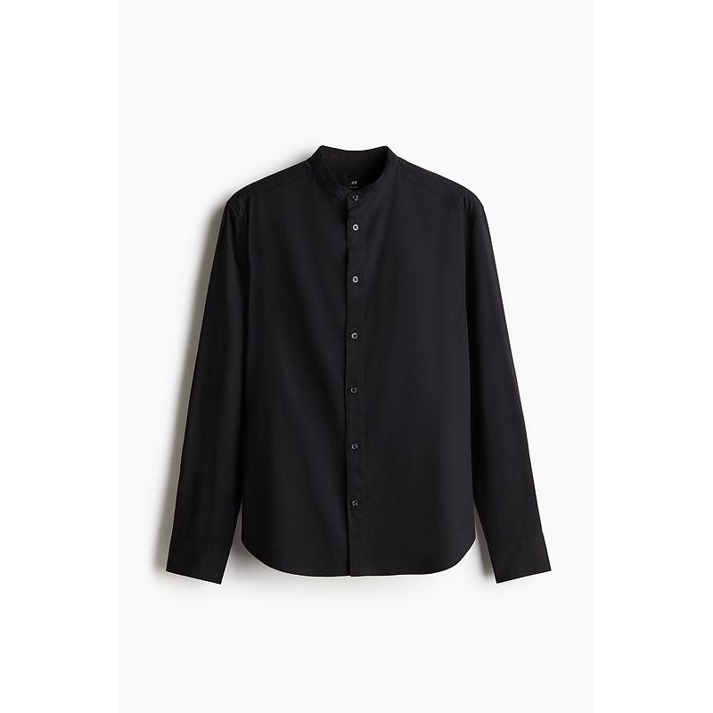 

HM Men s Shirt Fall 2025 New Fashion Casual Standard Edition Fashionable Chinese Collar Shirt 1265555 Black 170/92(S)