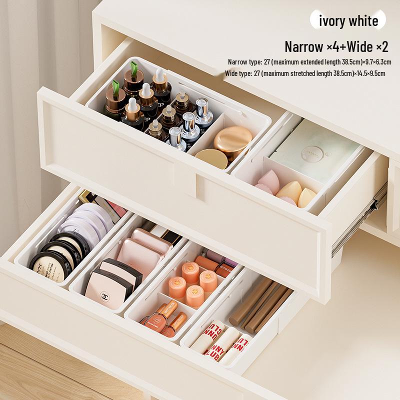 Telescopic Drawer Organizer with Built-in Compartments for Cosmetics and Lipstick