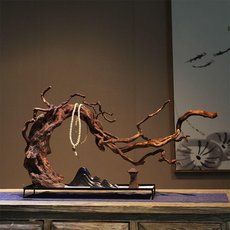 Chinese Zen Withered Wood Landscape Carving: Solid Wood Home & Hotel Decor