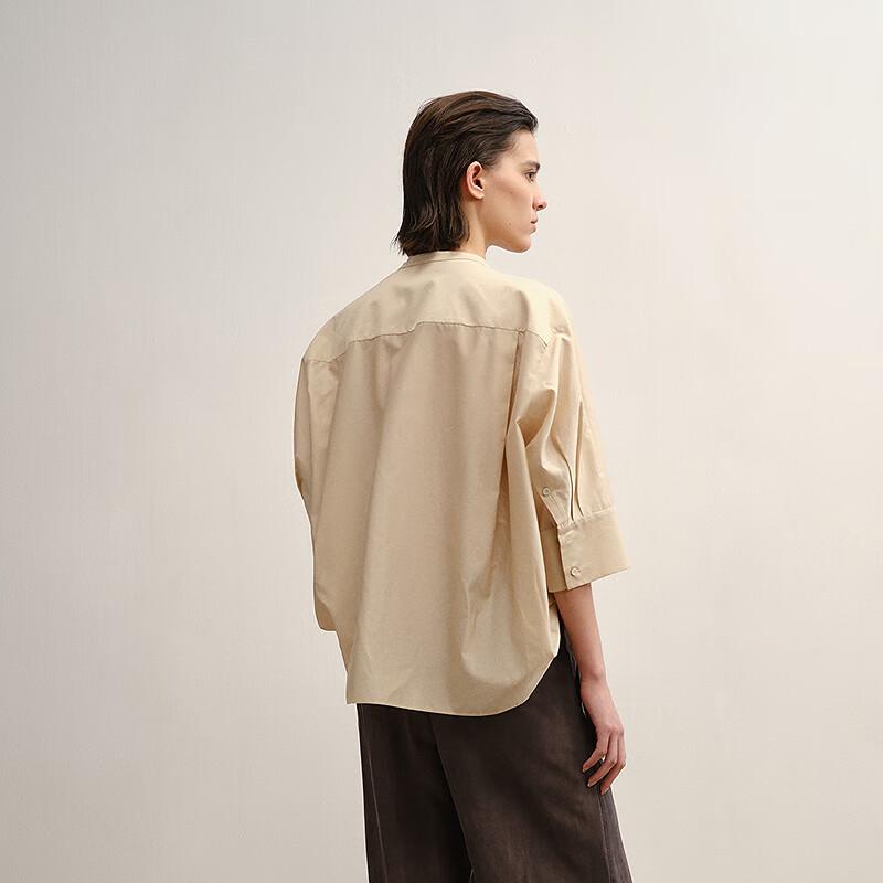 LESS 2025 Autumn Stand Collar Three-Quarter Sleeve Shirt