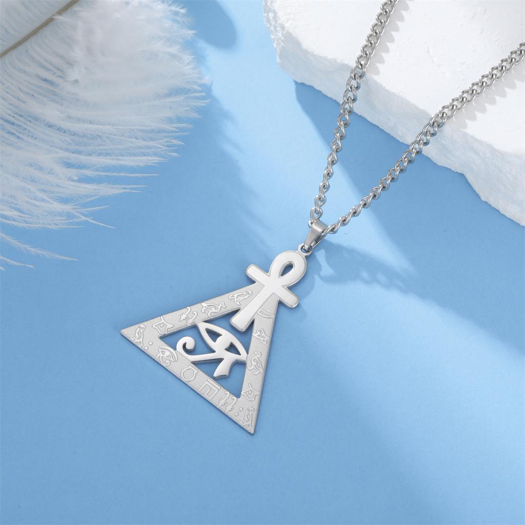 Mysterious Ancient Egyptian Symbol Necklace Stainless Steel Ankh Cross Eye of Horus Pendant Choker Amulet Jewelry Gift