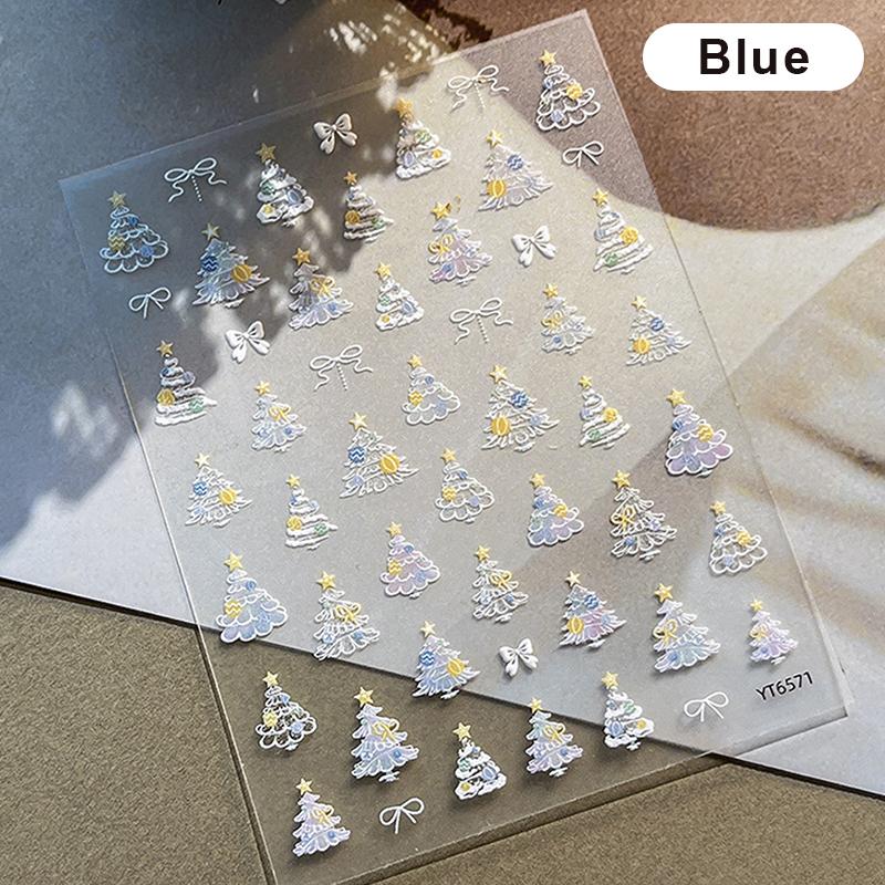 Xmas Tree Nail Stickers Embossed Nail Art Self-Adhesive Decals For Manicure Christmas Party Charm Nail Ornaments