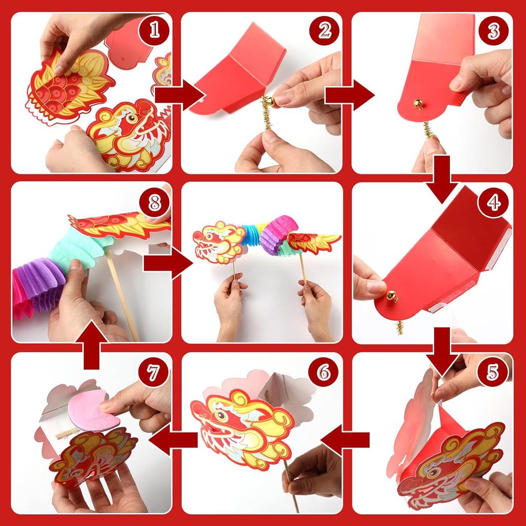 26 Pcs 2025 Chinese New Year Paper Dragon Decoration 3D Paper Dragon Pick Spring Festival Paper Dragon Puppet Chinese New Year Paper Dragon Garland