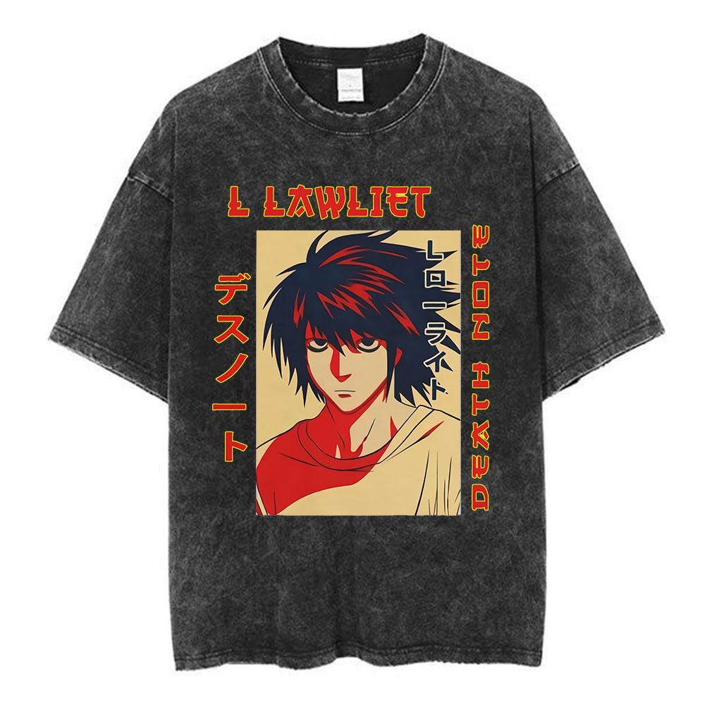 Vintage Washed Anime Death Note Manga Logo Graphic T-shirt Men Women Printed Tee Summer Casual Fashion Clothing Tops High Quality Streetwear