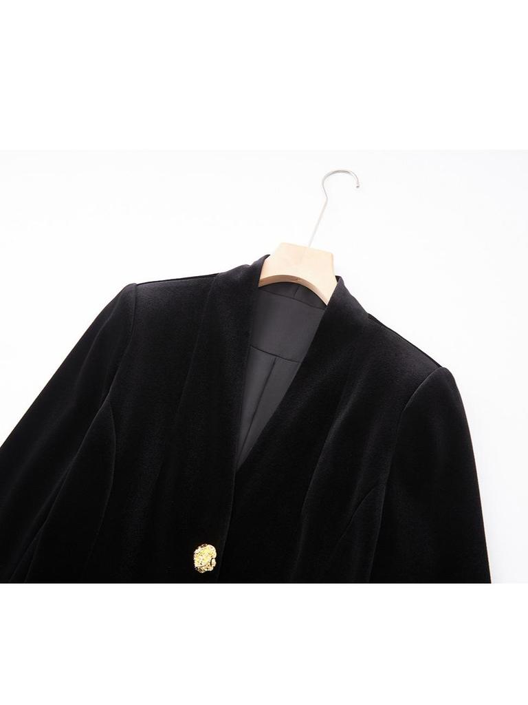 Women's French Black Velvet Slim-Fit Waist-Cinching Suit Jacket - New Autumn Fashion