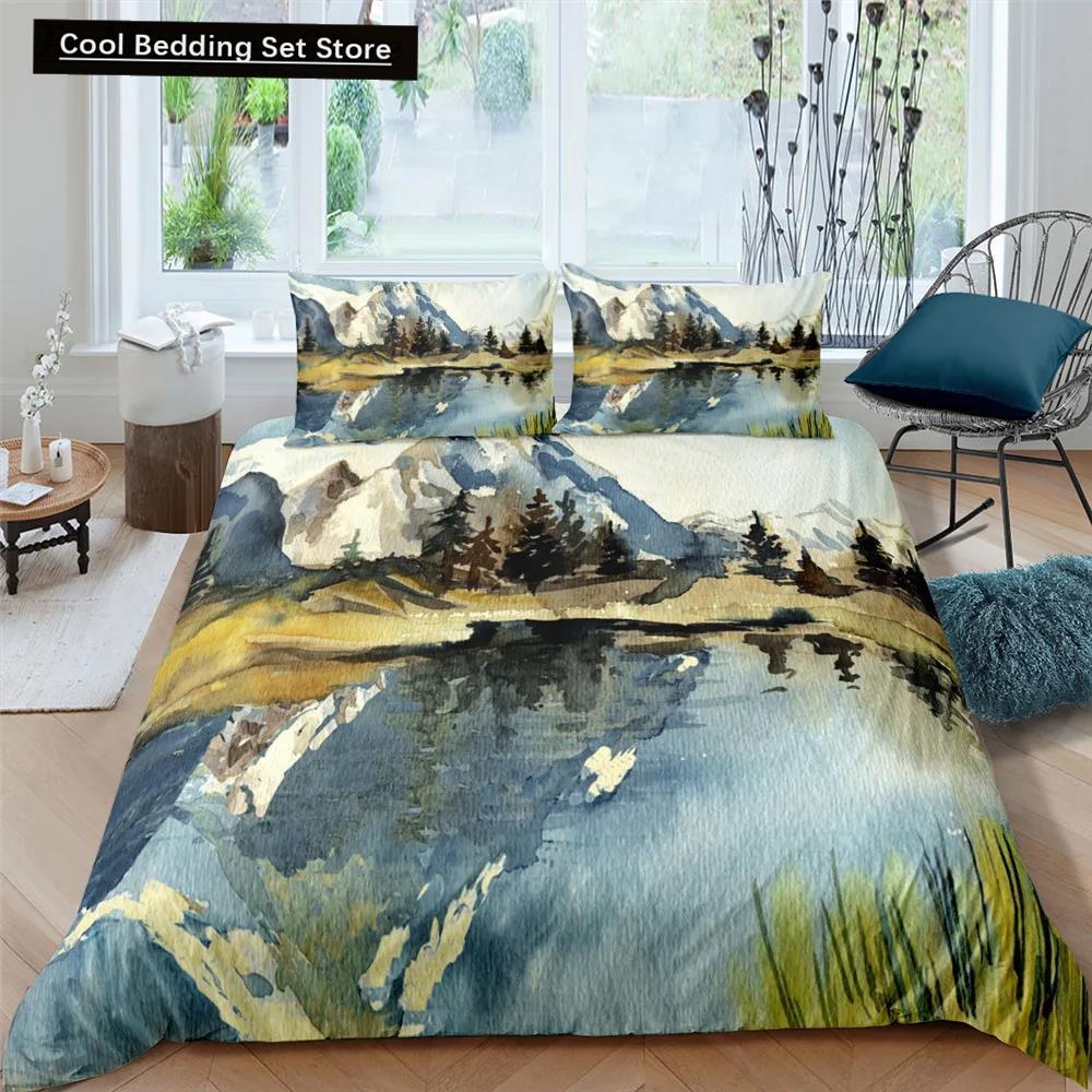 Comforter Oil Painting Landscape King Queen Natural Scenery Bedding Set Teen Adult Floral Ocean Building Polyester