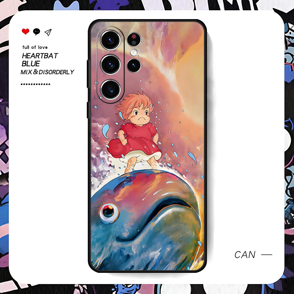 Fashion Cartoon Ponyo Phone Case For Samsung Galaxy S25 S24 S23 S22 S21 S20 Plus Ultra Note20 Limited Soft Black