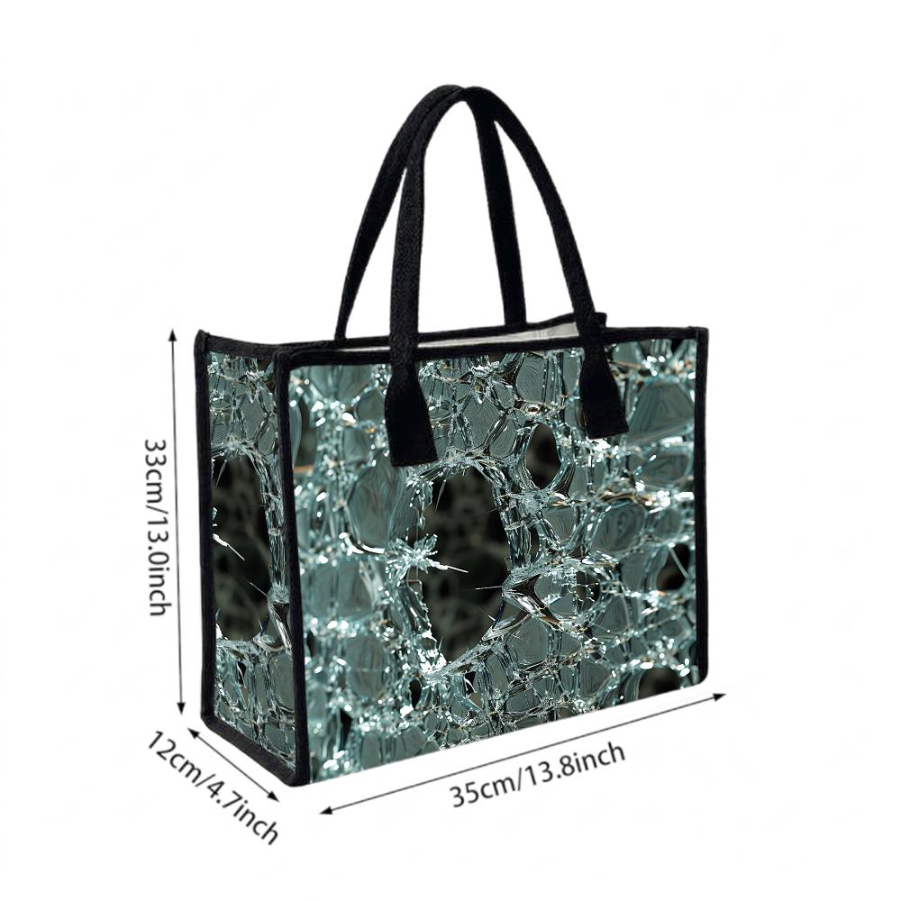 Trendy Cracked Glass Print Tote Bag Large Capacity Durable Daily Shoulder Bag for Outdoor Commute Shopping