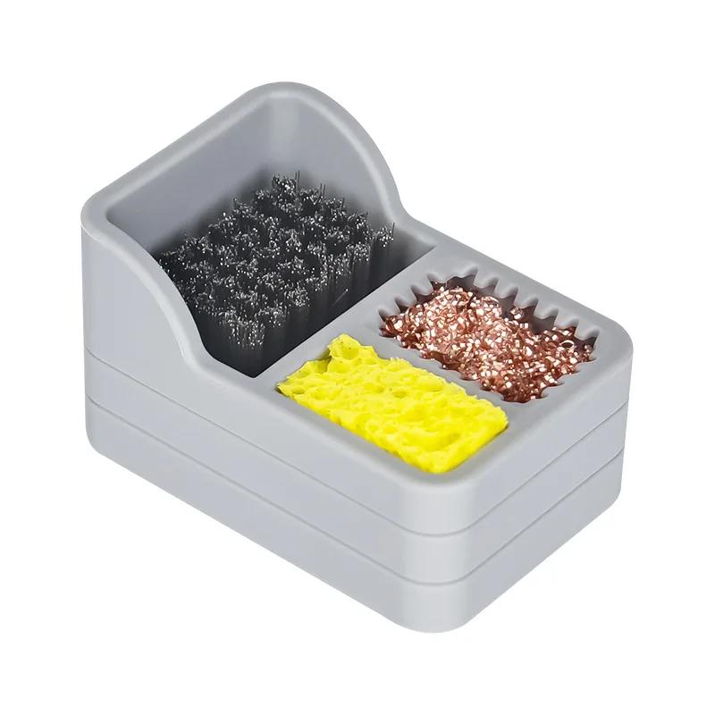Soldering Iron Tip Cleaner Portable Solder Tip Cleaner Kit Soldering Accessories with Silicone Holder Dense Cleaning Steel Brush