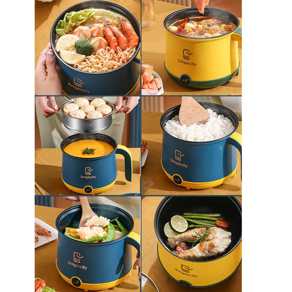 Electric Hot Pot US Adapter Plug Multi Function Electric Cooker Nonstick Ramen Cooker for Soup Boiling Dumpling Stewing Porridge