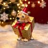 Resin Pet Decorations Christmas Dog Figurine, Puppy Statue in Tree & Gift Unique Themed Presents Box Costume, Festive Desktop Mantel Decor,