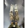 ROADVIBE Amerikanischer Retro Camouflage Patchwork Jeans Herren Zerrissenes Loch Katzenbart Weiter Bein Hosen Streetwear Trendige Gewaschene Denim Hosen