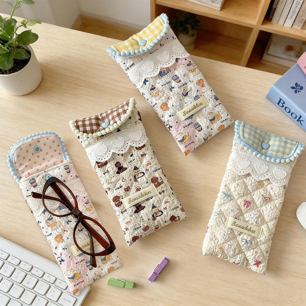 Quilted Cotton-Sunglasses PouchPortable Pressure-resistant Sunglasses Storage Bag for Girl Portable Glasses Case