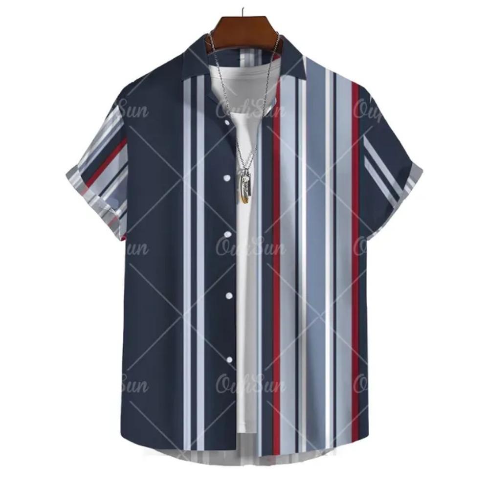 Hawaiian Men's Striped Shirts For Blouse Men Camisa Social Short Sleeve Casual Top Oversized Gym Clothing Fashion Male Vintage