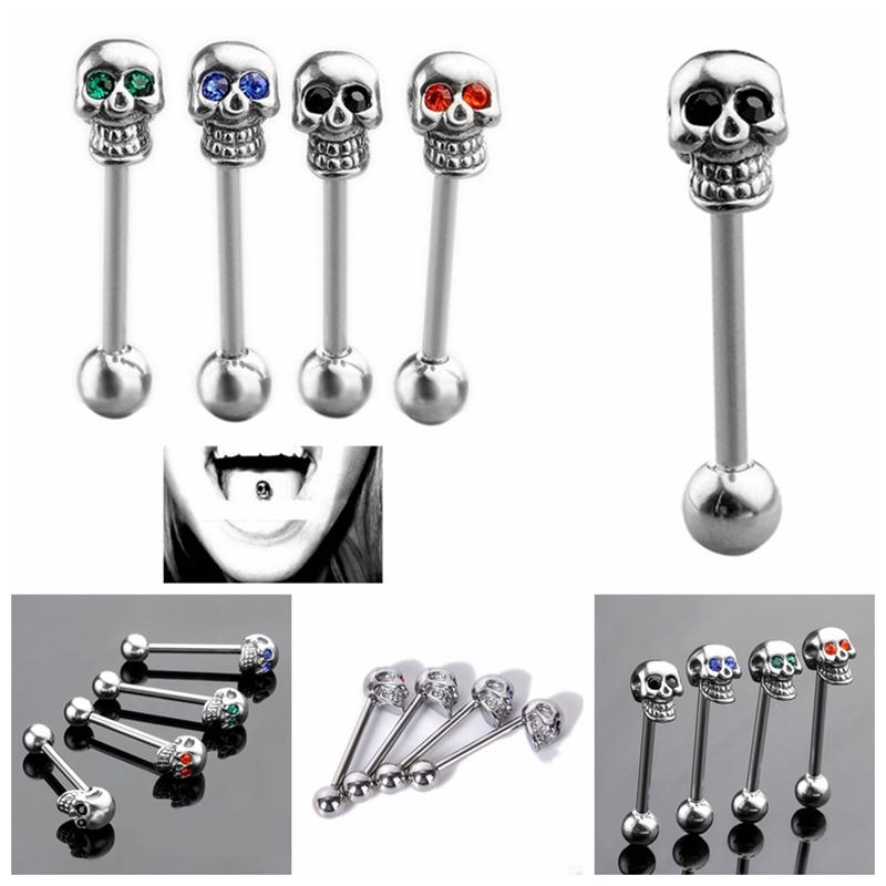 14G Edelstahl Cz Edelstein Totenkopf silbrig Zungenhantel Ring Bar Körperpiercing