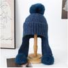 Winter Korean Thickened Hairball Ear Protection Knitted Bomber Hat Women Simple Casual Windproof Warm Small Face Wool Beanie Cap