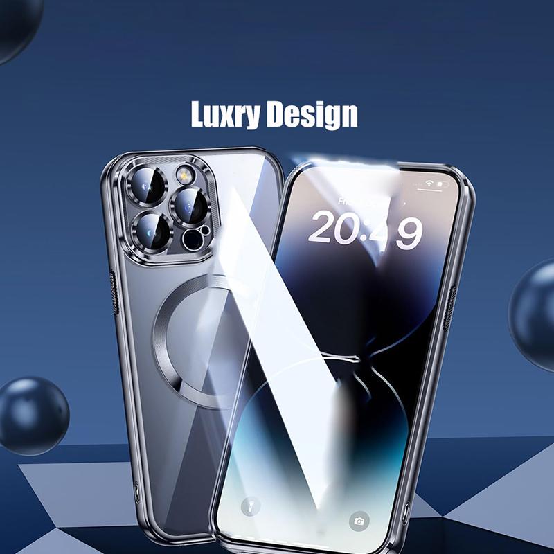 Magnetic Phone Cases with Camera Lens Protector for iPhone 15 Pro Max 14 Plus 12 13 11 Mobile Case Clear Black Slim Shell Cover