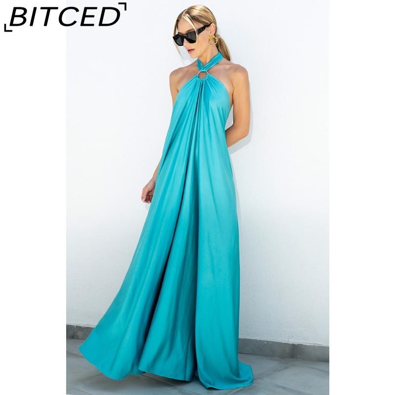 BITCED Summer Sexy Elegance Women's Satin Strapless Ball Gown Party Travel Dress