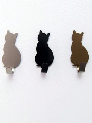 2pcs 304 Stainless Steel Wire Drawing Process Cat Shape Strong Viscose Strong Load-bearing Anti-rust Hook, Hanging Storage Key