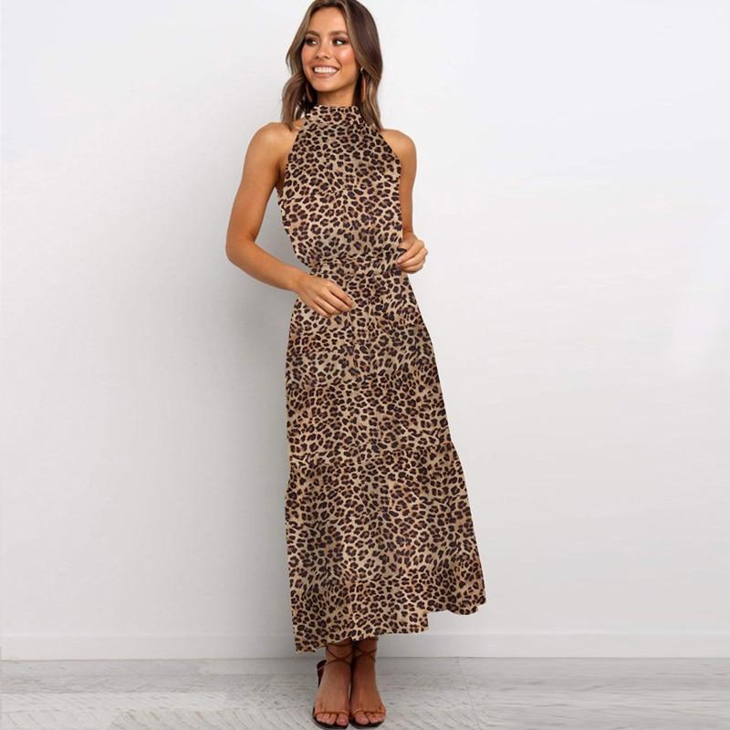 Sexy Neck-mounted Dot Beach Dress For Holiday Summer Casual Sleeveless Floral Printed Long Dress Women Fashion Robe Femme 25765