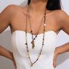 Ethnic Style Irregular Turquoise Coin Necklace, Retro Metal Chain Multi-Layer Fringed Jewelry