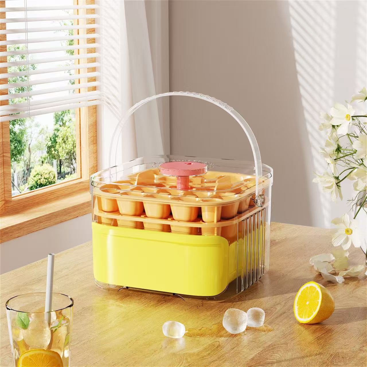 50 Grid Ice Cube Mold Large Capacity Reusable Ice Maker Household Food Grade Double-Layer Storage Box Cube Tray Mold