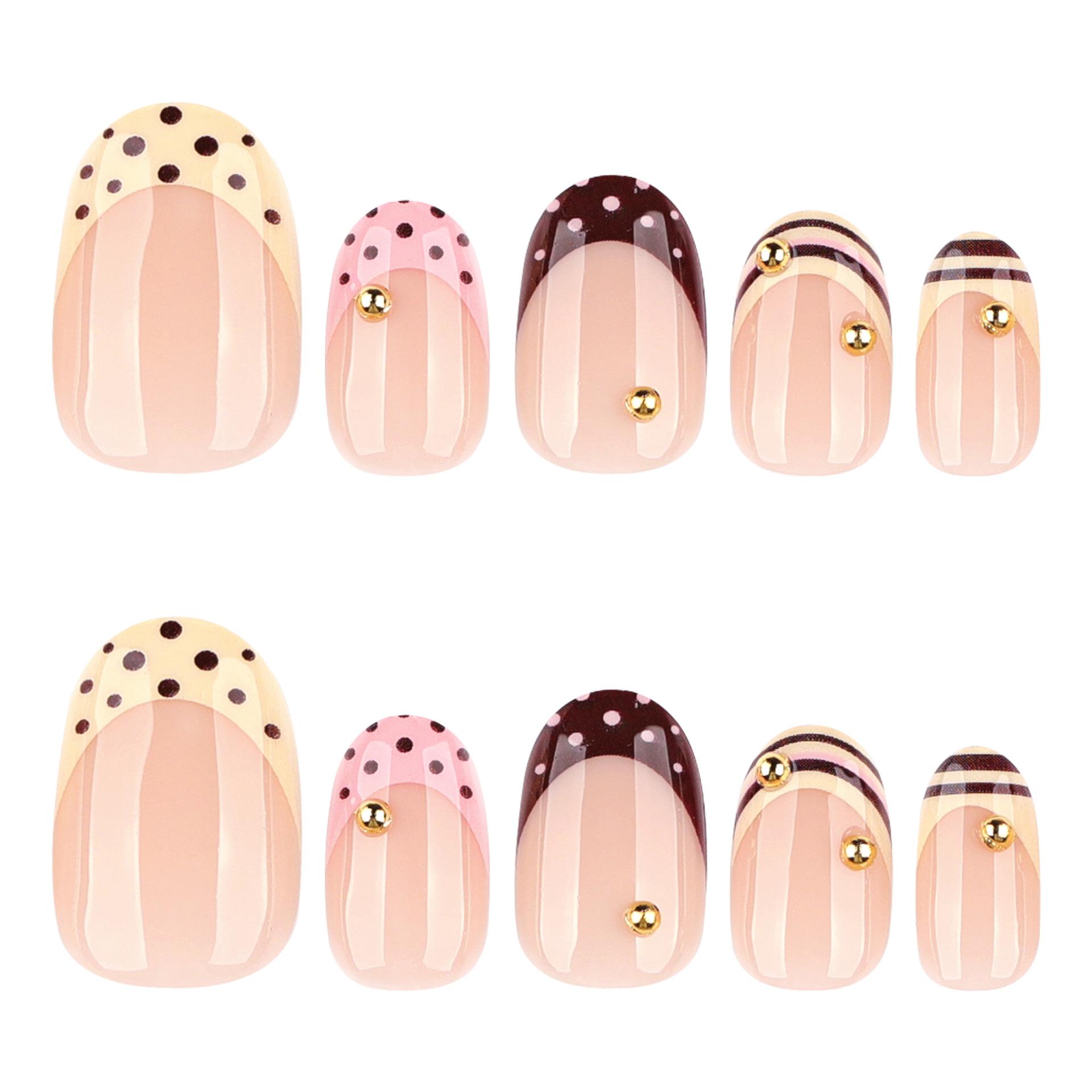 Short Round Worn Nail Fake Nail Round Dot Polka Dot French Fake Nail Wearable Nail Piece Finished Product