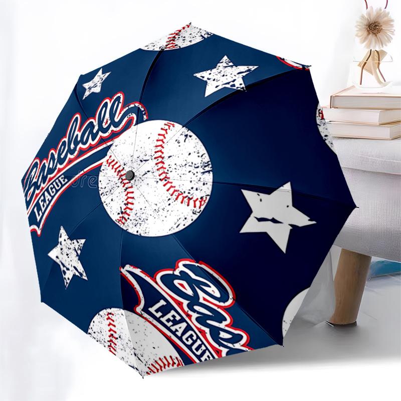 Baseball League Auto Open Close Umbrella - Portable Tri-Fold Design with 8-Bone Iron Frame, Perfect for Fans, Travelers, Daily Use, and Fest