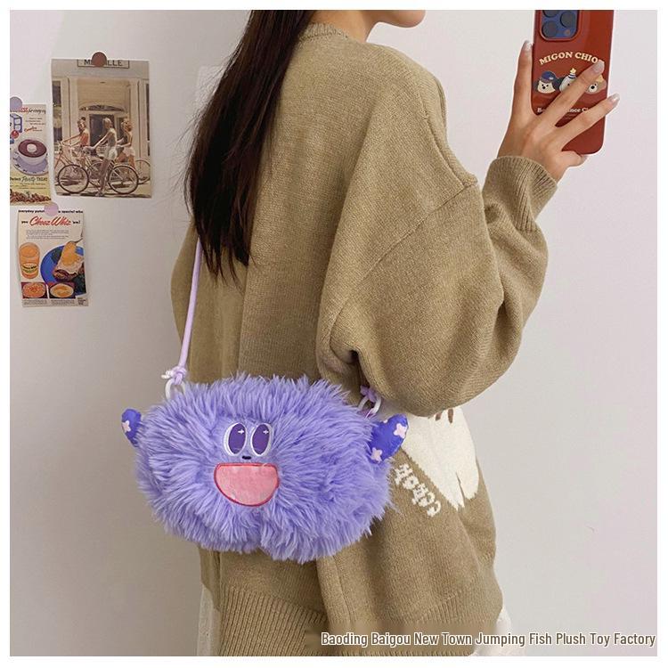 

Cartoon Long-Haired Monster Crossbody Phone Bag - Cute & Soft Backpack Gift for Women 14 cm помаранчевий