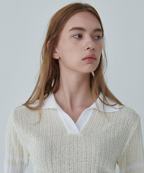 Color Block Knit Top/Ivory Free