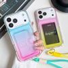 For iPhone 17 Pro Case Card Holder Gradient Color PC+TPU Phone Back Cover with Lens Film/Wrist Strap