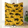 Black Silhouettes of Construction Vehicles and Tools On a Yellow Background. for All Seasons Blanket Lunch Break Throw Gift