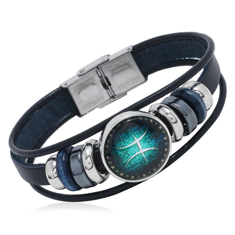 Модный Мужской Многослойный Кожаный Браслет 12 Знаков Зодиака Созвездия Унисекс Украшения Аксессуары Подарки