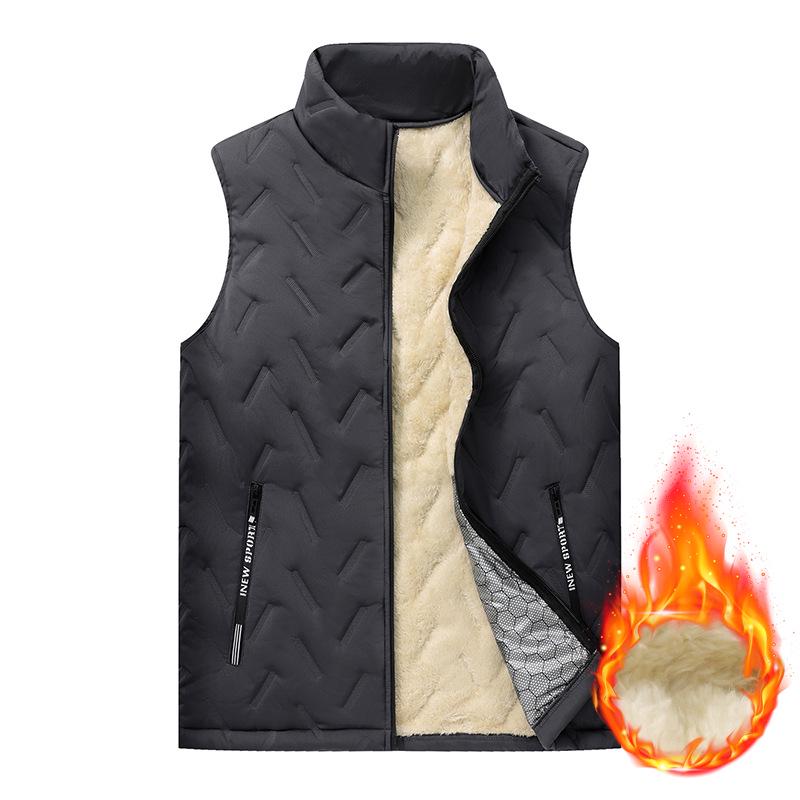 

Men s Lambswool Cotton Fleece-Lined Winter Vest - Thick, Warm, Sleeveless Outerwear M серый