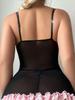 European & American Sexy Lace See-Through Bodysuit Lingerie Set with Fishnet Stockings