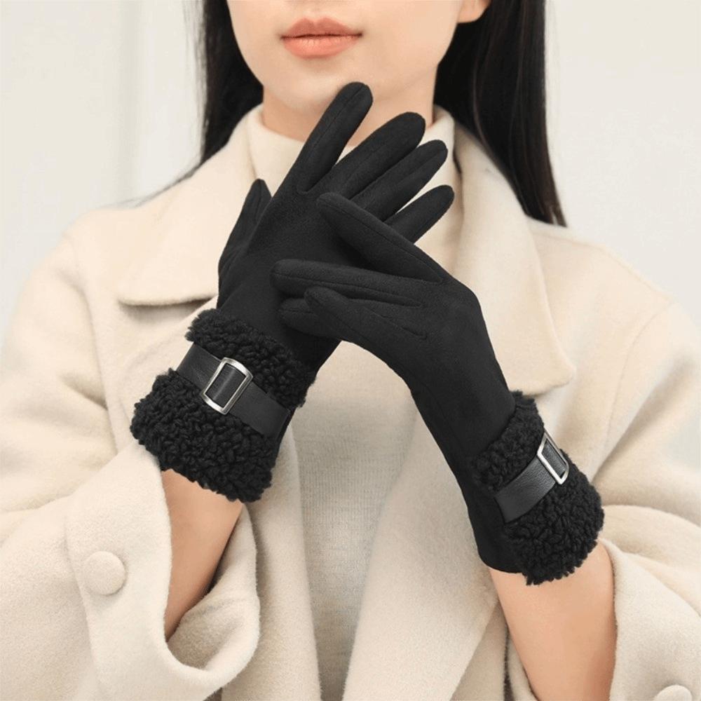 Full Finger Women Suede Gloves Fleece Cycling Mittens Fashion Winter Women's Gloves Mom