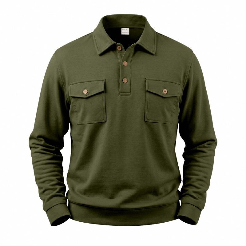 Camisa Polo de Manga Larga Holgada Retro Workwear con Cuello para Ocio al Aire Libre de Hombre de Primavera y Otoño