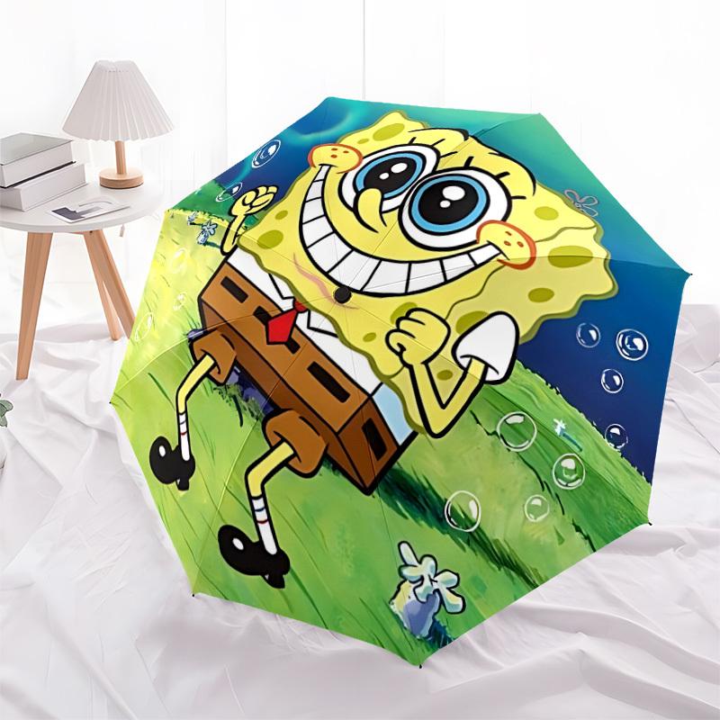 1pc SpongeBob Automatic Folding Umbrella, Portable Collapsible Design, 8-Rib Iron Frame, , All-Season Casual Outdoor Accessory Yy0901138