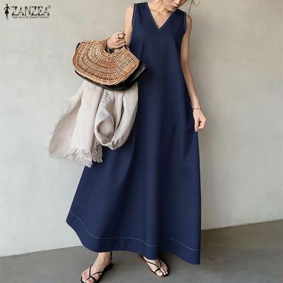 Vestido Largo Casual de Verano sin Mangas con Cuello en V para Mujer