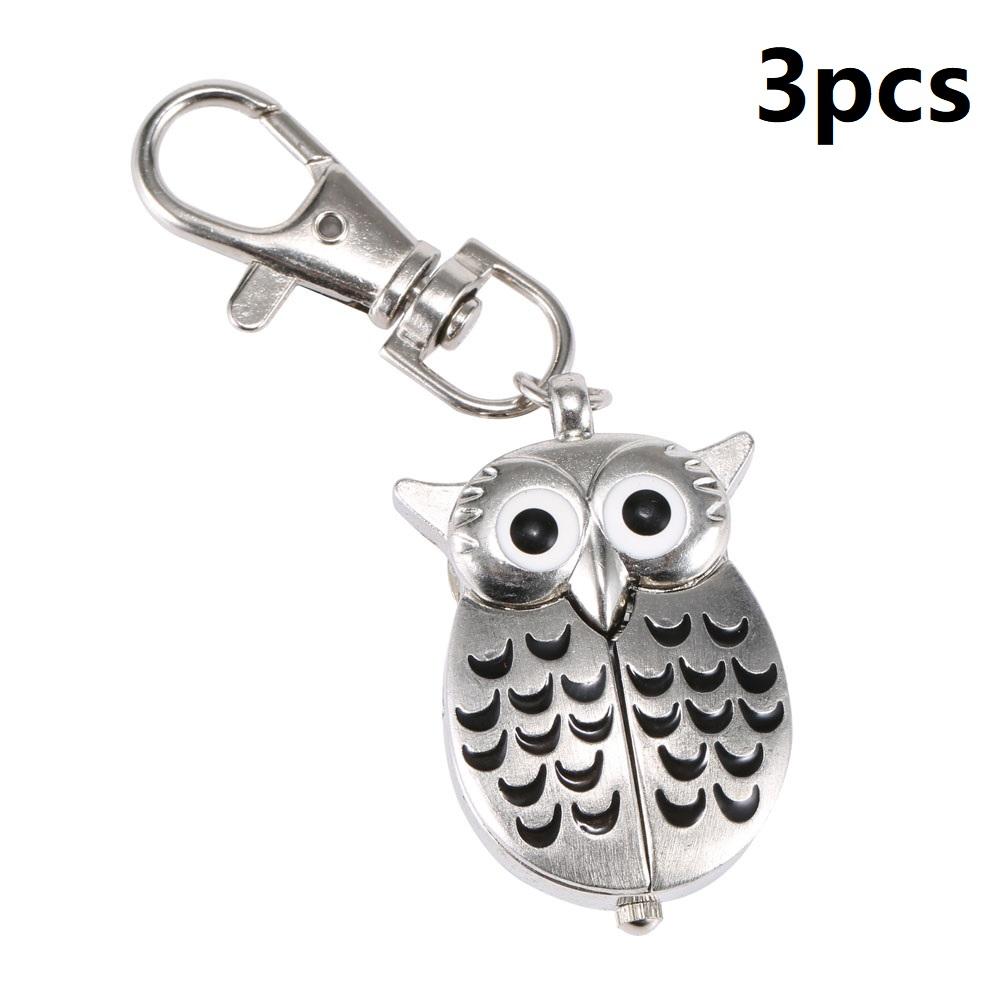 Fashion Keychain Owl Shape Pocket Watch Unisex Vintage Alloy Keyring Clock Fob Watches Key Chain Bag Car Birthday Gifts 1/3/5pcs