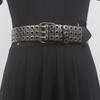 Lamerry Black 3-Row Studded Belt, Eyelet and Rivet Design, Approx. 110 cm, Unisex Y2K Style