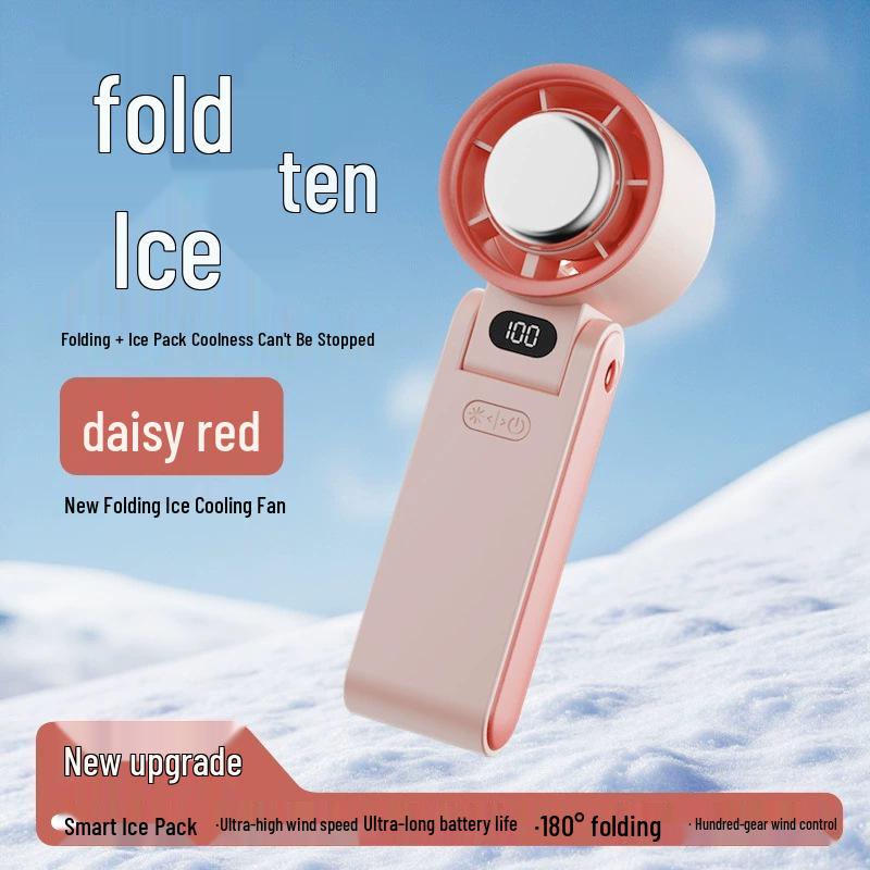 

Foldable Neck-Hanging Mini Fan with Digital Display & Ice Pack for High-Speed Cooling 3600mAh Battery