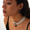 Luxury Pearl Multilayer Necklace Imitation Choker Necklace Set Rhinestone Necklace Earrings  Girls