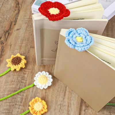 5 Pcs Flower Crochet Bookmark Handmade Sunflower Bookmark Knitted Curtain Tie Gift for Book Lover Teacher
