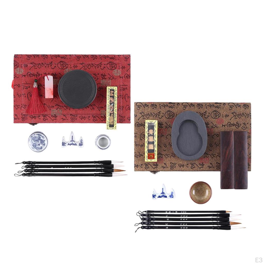 11 Pieces Professional Writing Brushes Kit, Ink Stick Inkstone Caligraphy for Boys Girls Kids