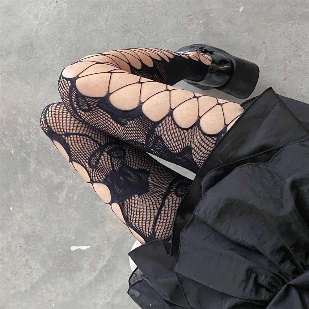 Lolita Fishnet Socks Printing Pantyhose Hollow Lace Tights Female Stockings Body Stockings